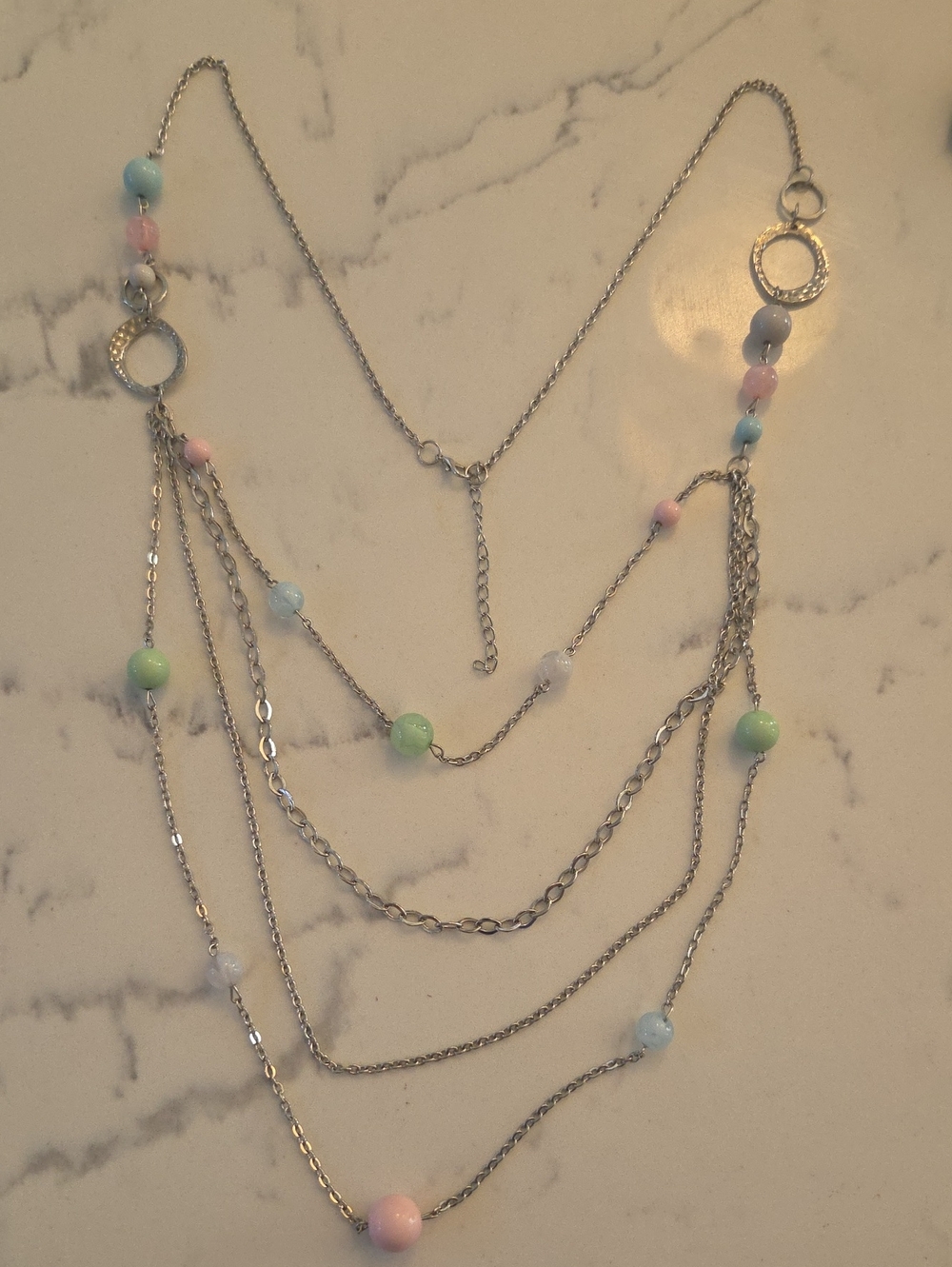 Multi-Strand Pastel Bead Silver-Tone Necklace by